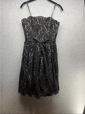 Robert Rodriguez Black Lace Strapless Mini Dress with Nude Lining